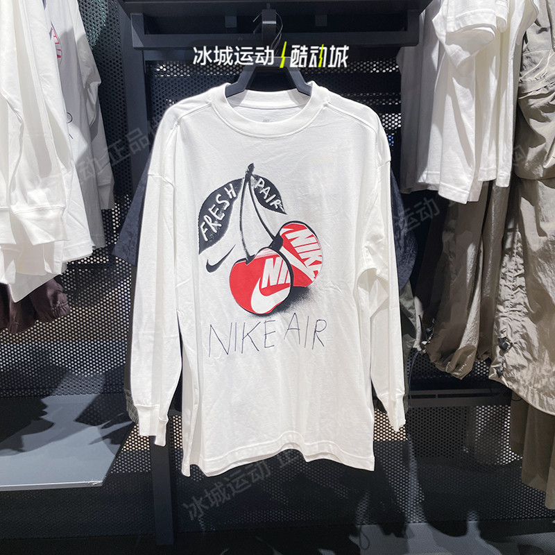 nike/耐克女子夏季圆领樱桃印花宽松休闲运动长袖t恤fd2567-100