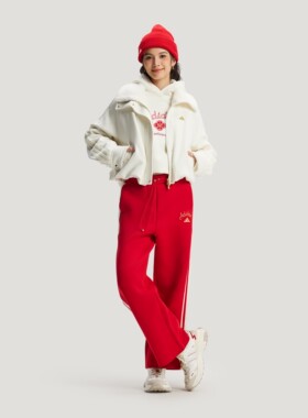 阿迪达斯女子26马年新年款加厚针织高腰宽松阔腿裤KR0418 KH2703