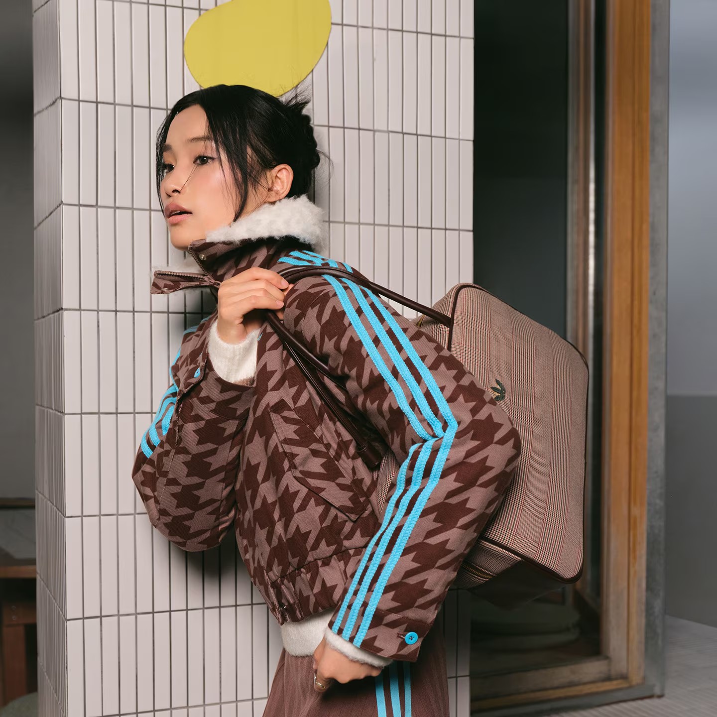 三叶草女子千鸟格棉服KA9732