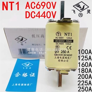 飞灵NT1上海电器陶瓷保险丝AC690VDC440V熔断器125A160A200A250A