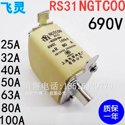 飞灵NGTC00快速熔断器RS31电器陶瓷保险丝管NGT00熔芯32A50A63A80