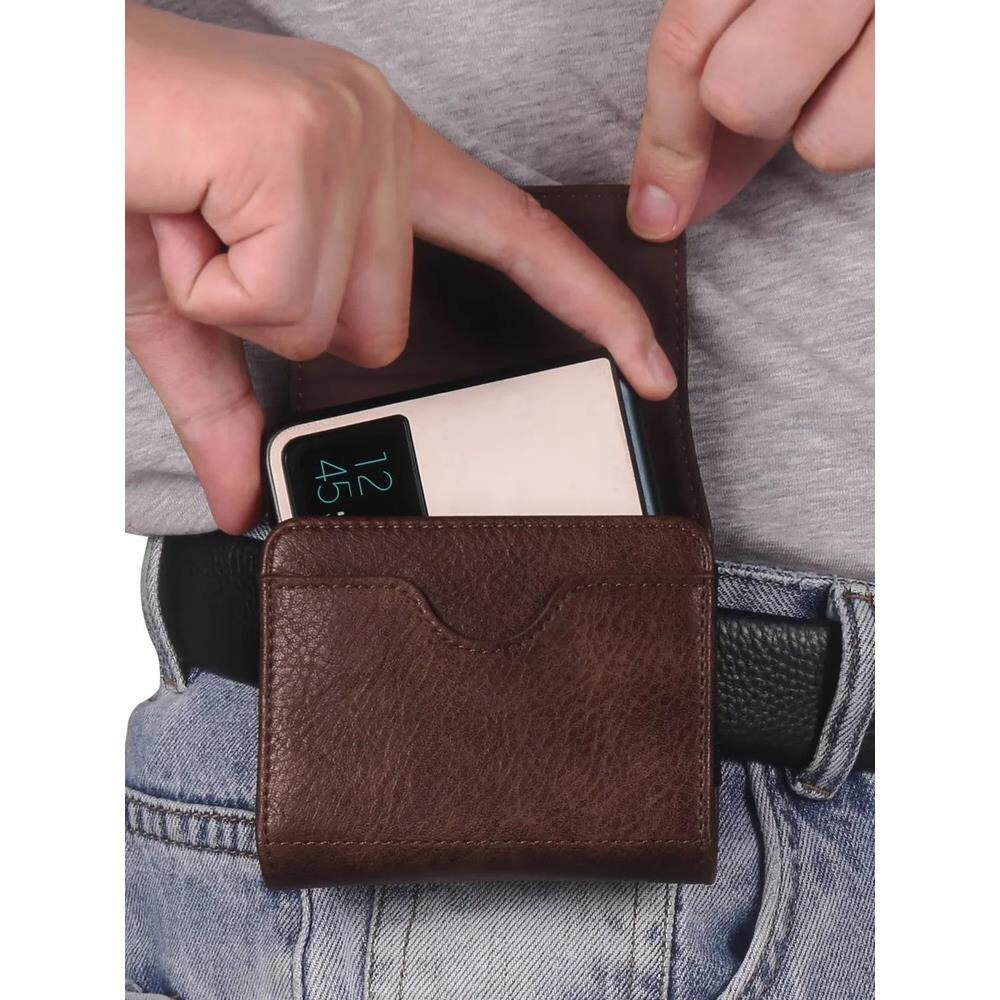 PuraX适用腰包华为小折叠屏穿皮带真皮挂腰磁扣皮套横款插卡 男薄