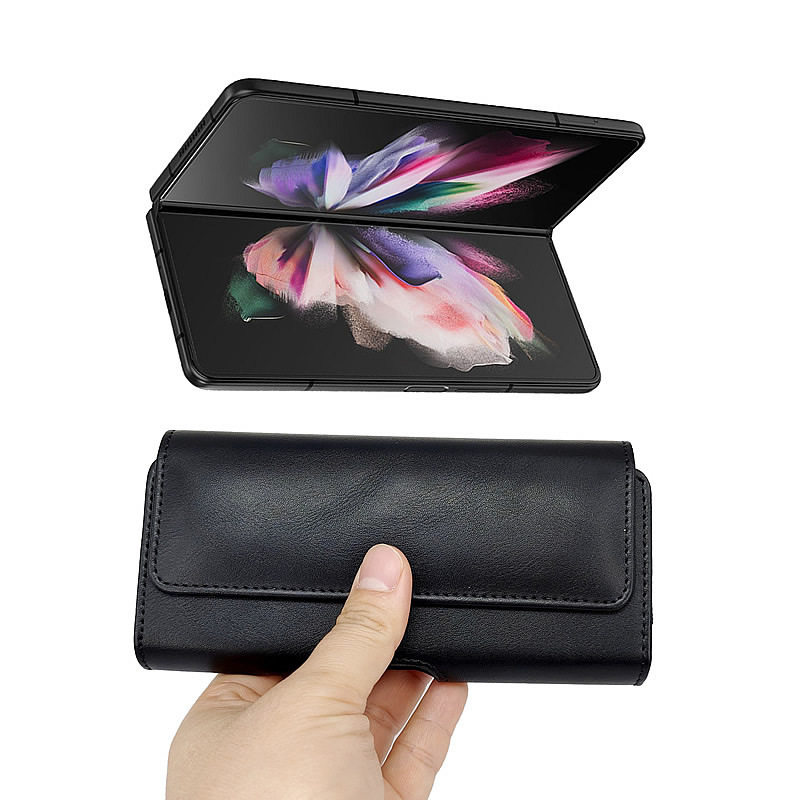 适用于三星Fold 6/5真皮翻盖皮套横款Galaxy Z Fold4/3/2折叠屏手机包穿皮带挂腰包男士老人三星Fold轻薄新款