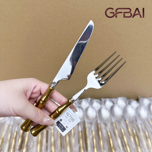 竹节柄牛排刀叉两件套304不锈钢刀叉酒店西餐专用切牛扒刀叉套装