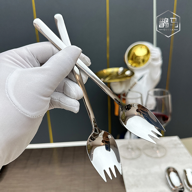 家用不锈钢吃饭勺一体沙拉叉勺