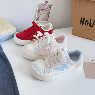 板ins潮百搭小众面包鞋 6909 2025新款 韩系清新厚底格子小白女款