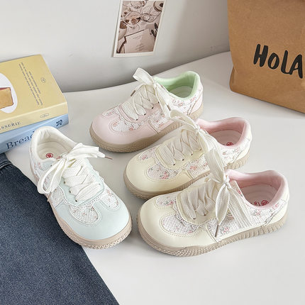 蓓尔花朵女夏季德迅鞋子蕾丝薄款百搭休闲板鞋2025新款BE-6888