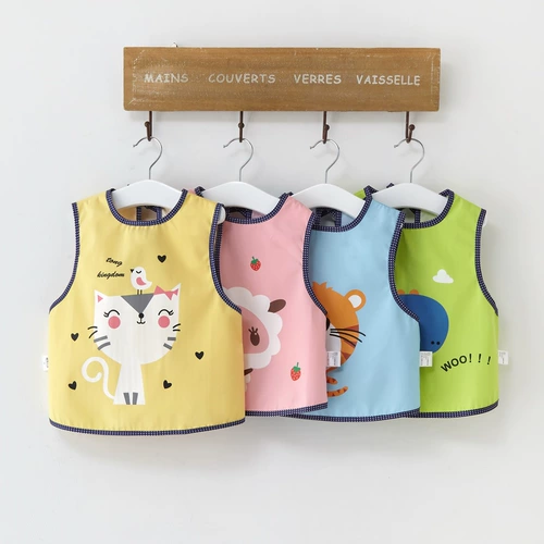 Летний детский тонкий слюнявчик, нагрудник без рукавов, фартук, майка топ, сзади на завязках, с карманом