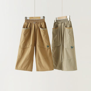 HD1HK079户外夏款 梭织中大童男女宽松休闲百搭松紧腰七分阔腿裤