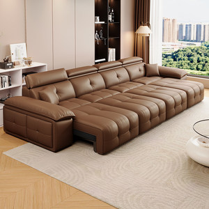 劳伦斯电动沙发床功能客厅真皮可趟可睡可调节伸缩新款直排三人位