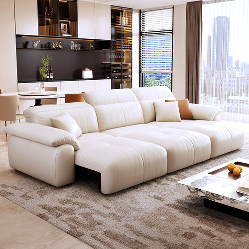 电动沙发功能真皮客厅直排双人三人位新款可睡可趟可调节伸缩两用