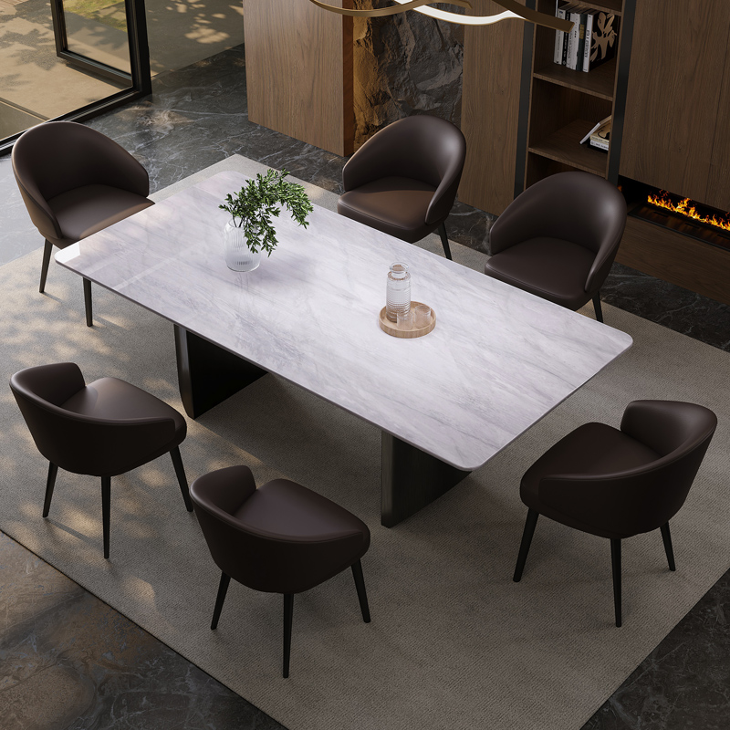 卡里冰玉天然大理石餐桌奢石客厅家用长方形高级感轻奢小户型饭桌