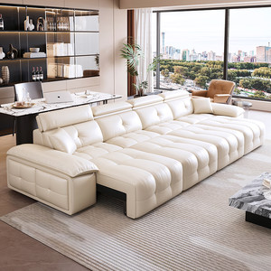 劳伦斯电动沙发功能真皮客厅可趟可睡可调节伸缩新款直排四三人位