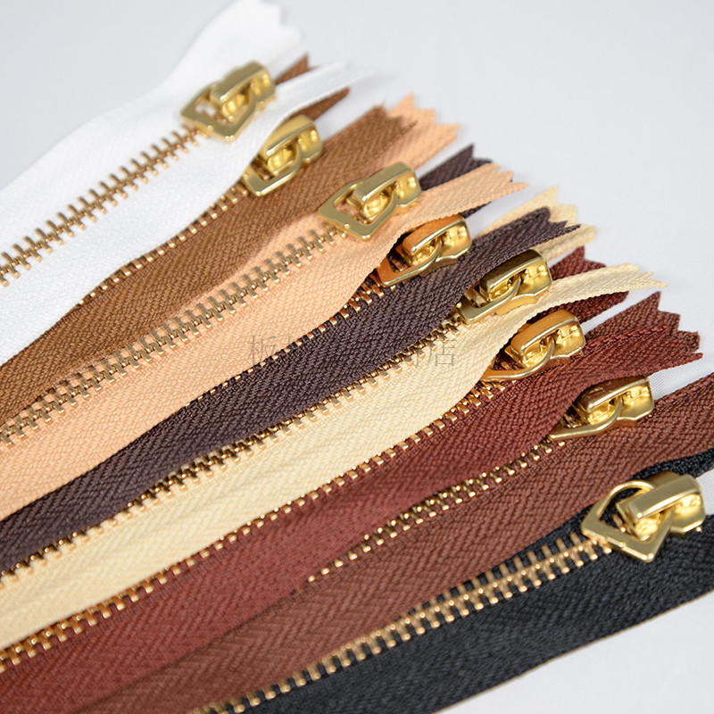 手工diy皮革手袋包包财布配件 20~30cm YKK 5号金铜色D环拉链拉锁