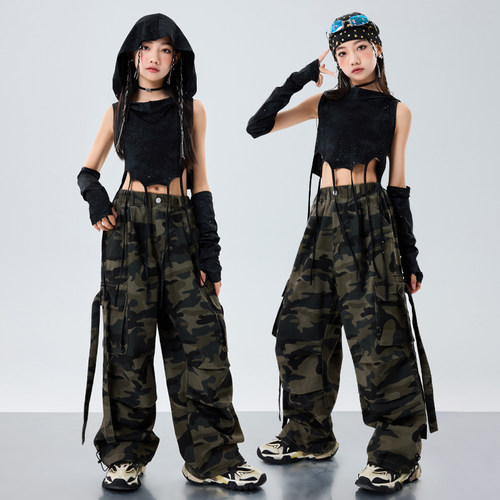 儿童街舞潮服爵士表演服儿童酷帅套装夏季女童嘻哈潮牌hiphop童装