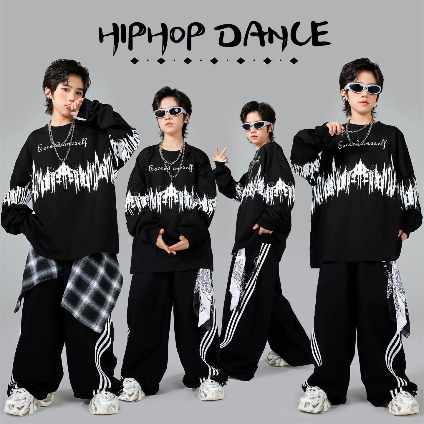 街舞儿童潮服男童嘻哈潮牌演出服女童酷帅时髦hiphop架子鼓表演服