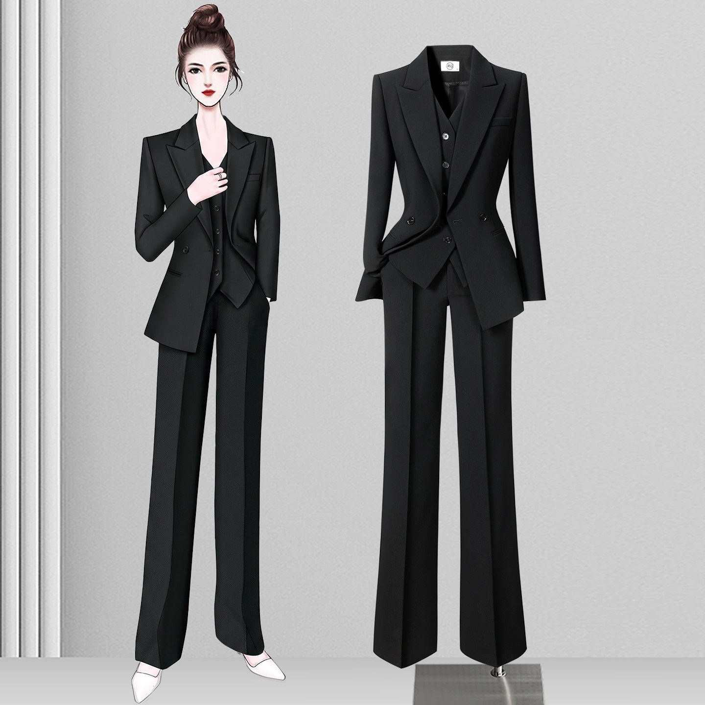 黑色双排扣西服外套女2026新款商务通勤正装职业西装马甲三件套秋