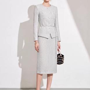 套装 女子成鉴 半身裙两件套职业装 灰色显瘦西装 早秋新款