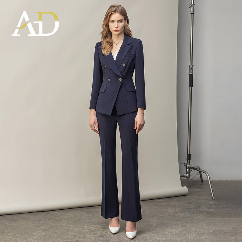 AD高级感阔腿裤西装套装女正装总裁职业装藏青色商务经理工作服