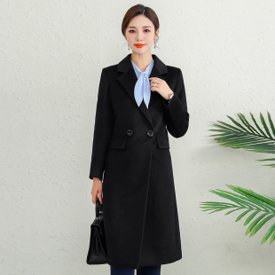 售楼部工装大衣女中长款毛呢外套职业装呢子供销社前台导购工作服