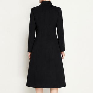 置业顾问黑色毛呢大衣女赫本风长款收腰售楼部酒店经理工作服外套