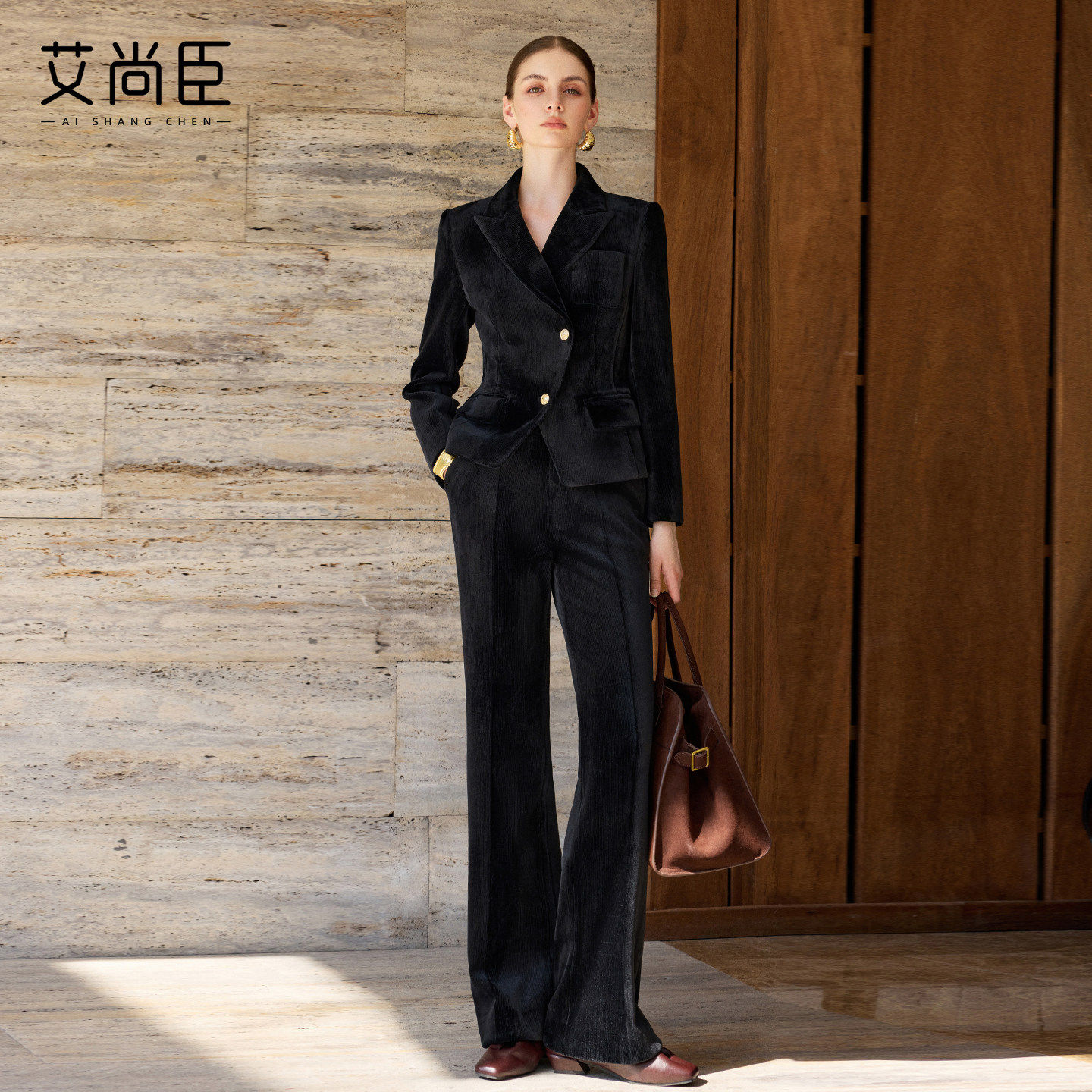 艾尚臣老钱风西装套装女士气质干练职业通勤阔腿裤两件套时尚套装