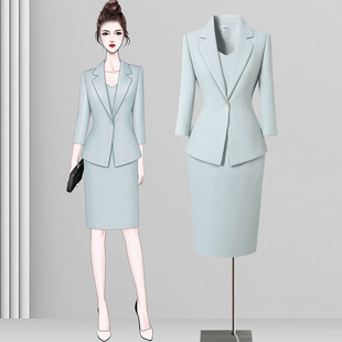 七分袖西装外套女2025新款高级感主持人职业套装美容院美业工作服