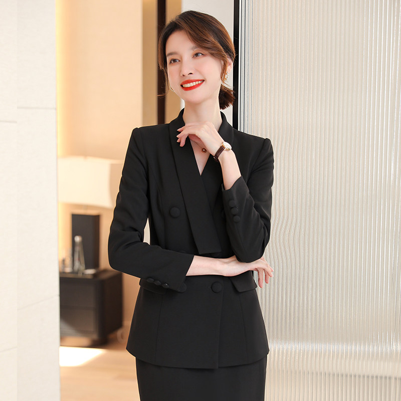诗璐雅黑色西装外套女气质干练商务西服简约珠宝店工作服上衣女秋