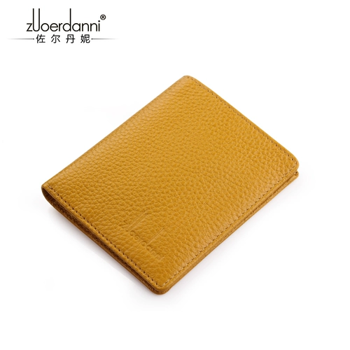 Желтый кожаный бумажник, ультратонкий кошелек, цвет, из натуральной кожи, на удачу