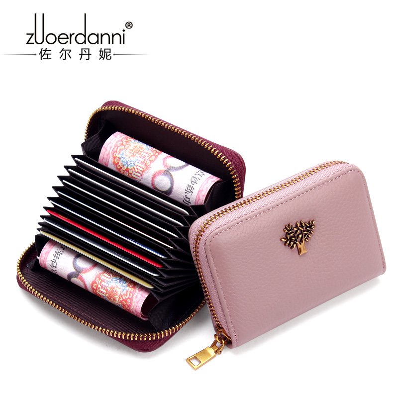 多卡位卡片包拉链小钱包2021新款个性风琴卡包女式牛皮卡夹零钱包