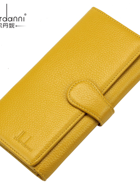 佐尔丹妮钱包三折女士钱包女卡夹长款韩版时尚多功能黄色牛皮钱夹