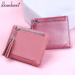 简约搭扣薄款 女真皮短款 多功能牛皮钱夹皮夹子 女士钱包 2021新款