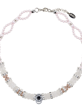 半晶石半水晶珍珠项链气质 可任意搭配字母和公仔