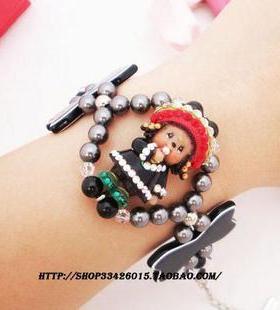 萌趣趣曾称蒙奇奇牙买加黑水晶手链女日韩版简约个性潮人首饰品