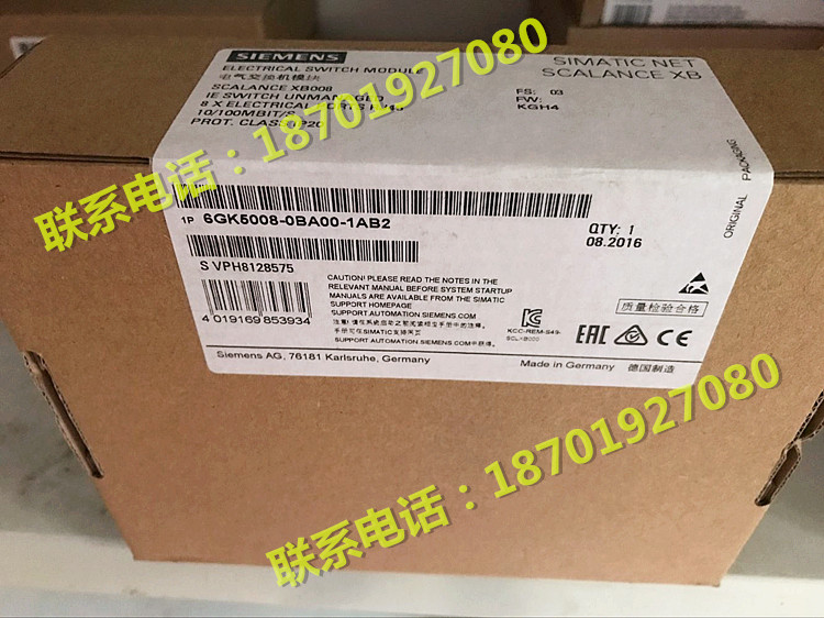 6GK5008-0BA00-1AB2西门子XB008电气交换机模块6GK50080BA001AB2