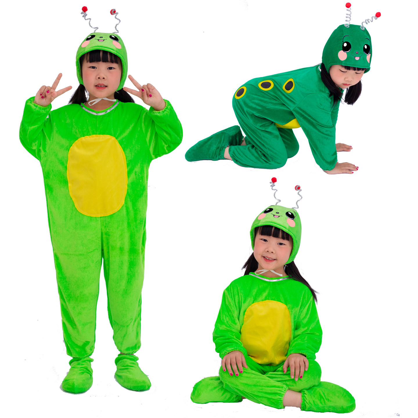 儿大童动物演出服毛毛虫变蝴蝶表演服幼儿亲子小虫子小青虫舞蹈服