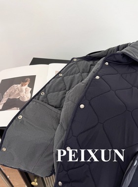 品质款细节敲好帽子拆卸保暖巨显瘦通勤藏绵羊毛青色绗缝棉服外套