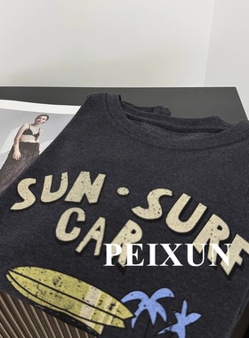 自留推荐力推 24秋季新款韩国磨毛深灰短袖圆领小汽车卡通印花T女