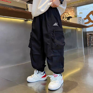 加绒裤 中大童拉链口袋束脚休闲裤 子儿童软弹工装 新款 裤 男童秋冬装