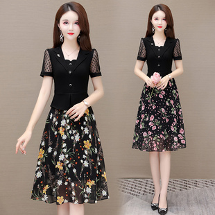 名兰世家服饰2023夏季新款名典屋女士浅秋修身中长款印花连衣裙睐