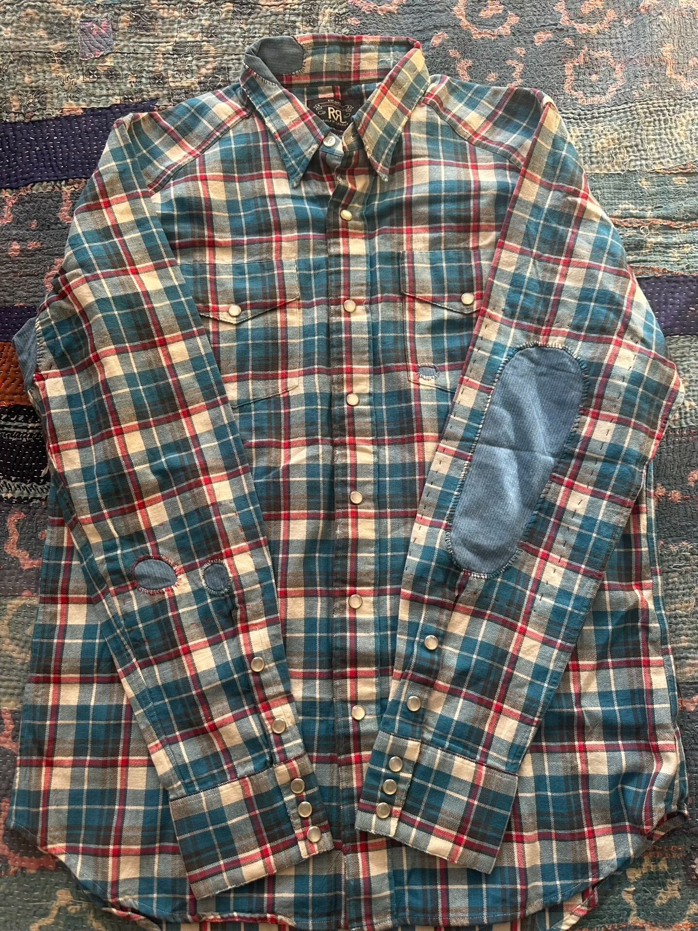 RRL Plaid Workwear Shirt with Elbow Patches — label