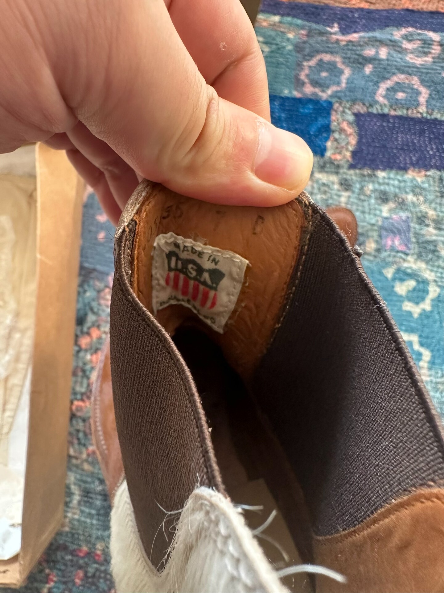 RRL Brown Horsehair Chelsea Boots — label