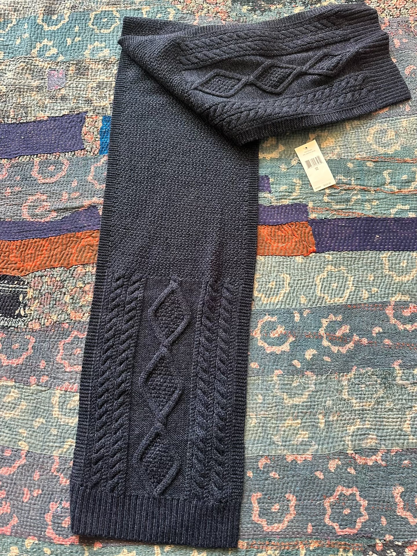 RALPH LAUREN Navy Cable-Knit Scarf — back