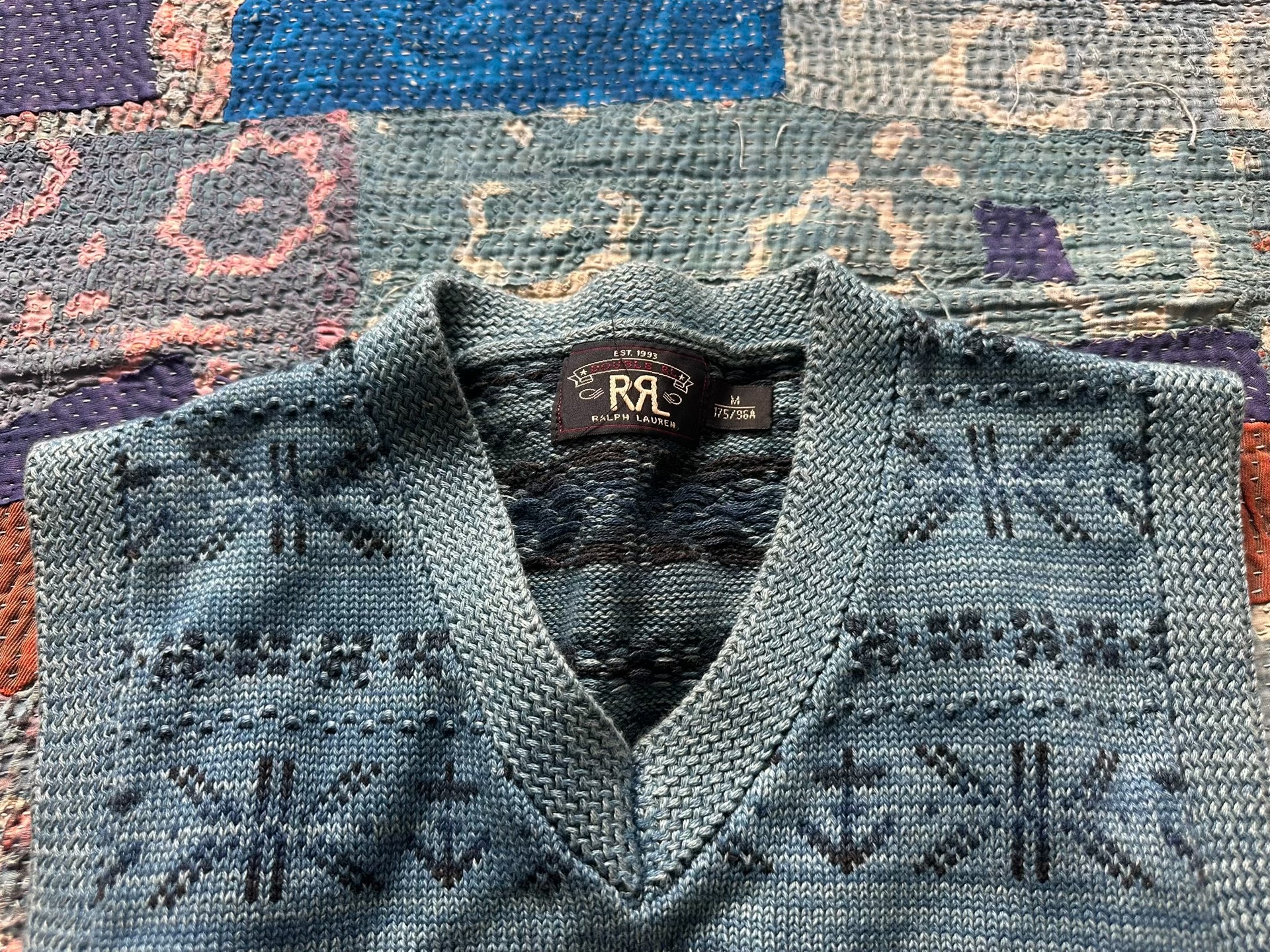 RRL Blue Fair Isle Knit Vest — detail