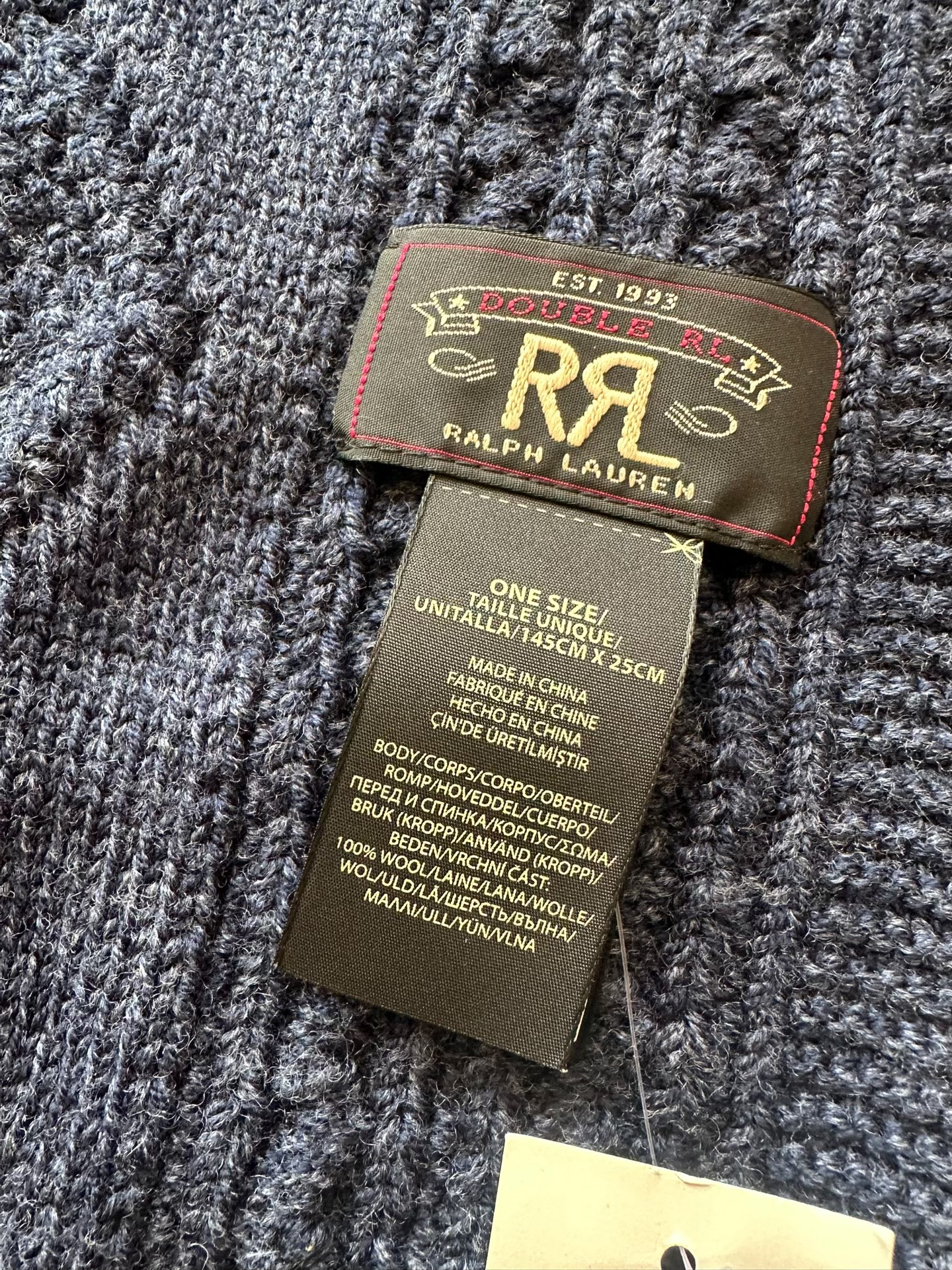 RALPH LAUREN Navy Cable-Knit Scarf — detail