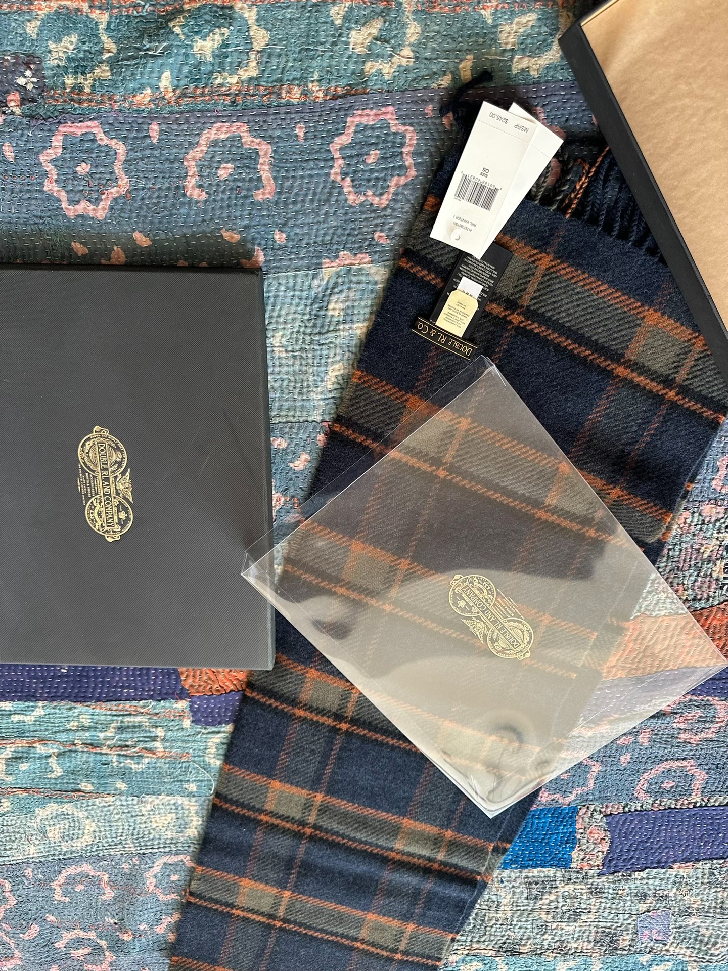 RRL Wool Plaid Scarf with Fringe — back