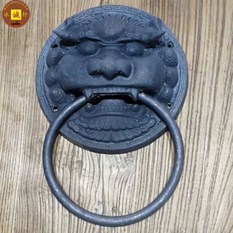 中式古建大门铸铁狮子头仿古四合院木门兽头拉手虎头门跋门环配件