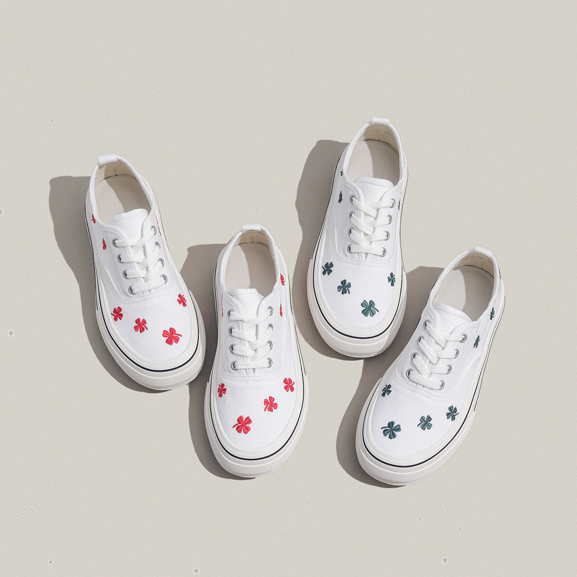 周周推荐~刺绣四叶草厚底帆布鞋女2026春季新款透气学生休闲板鞋