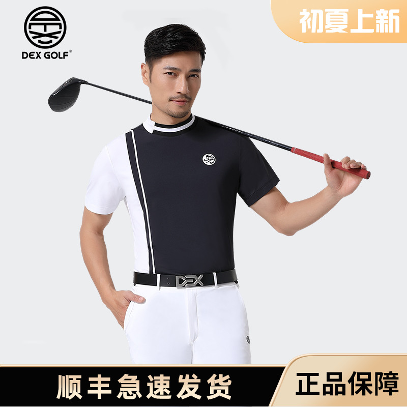 DEXGOLF韩国高尔夫男装短袖圆领t恤运动上衣卫衣夏季情侣衣服黑色