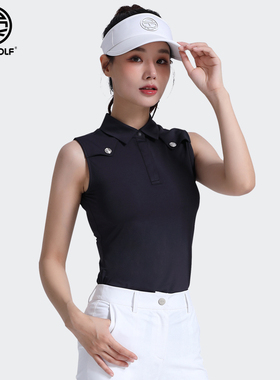 DEXGOLF韩国高尔夫服装女士夏季翻领无袖t恤冰丝速干运动上衣黑色
